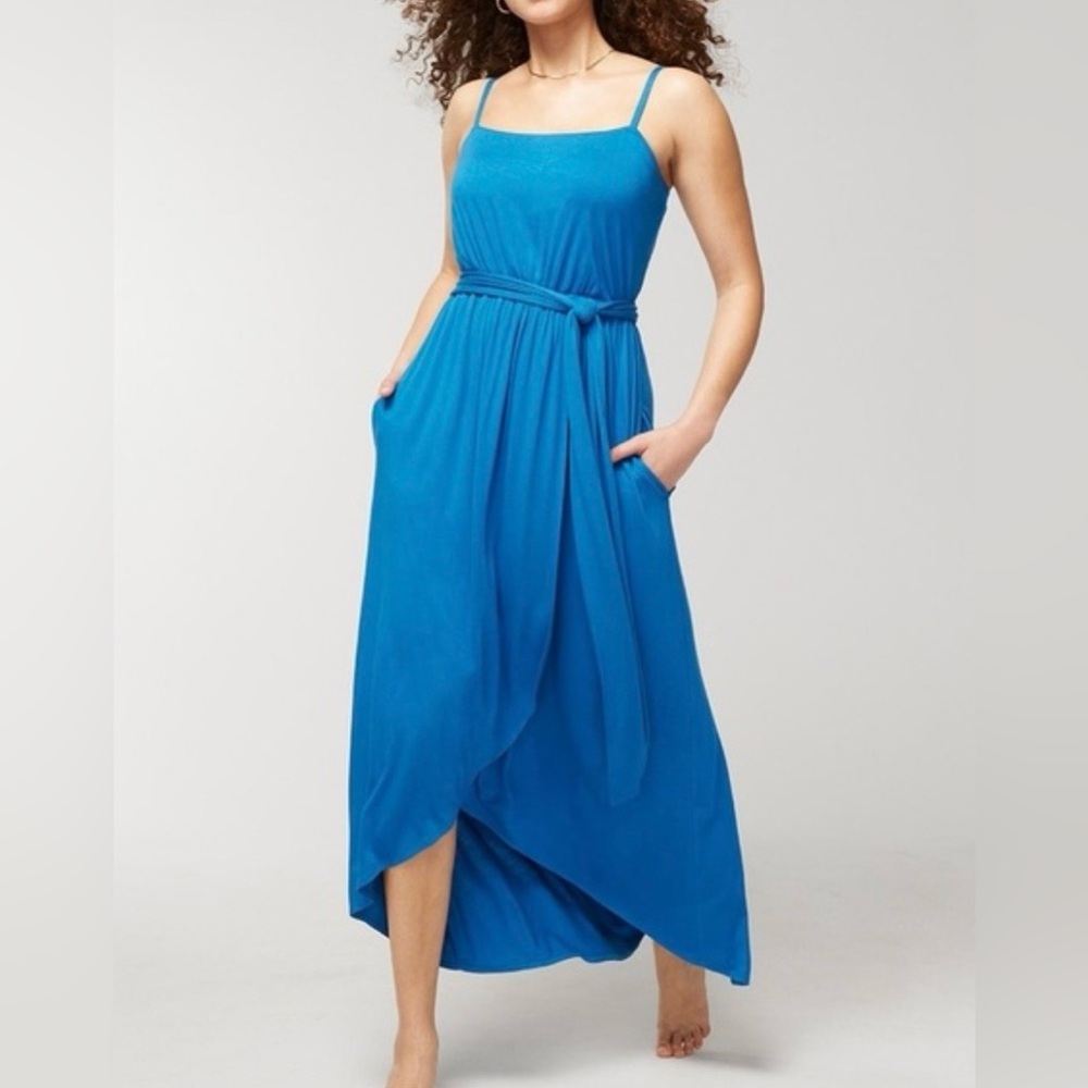 Soma Blue Sleeveless Wrap Maxi Dress with Tie Waist size X small